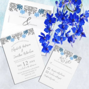 Invitación Boda de Invierno Silver Blue Snowflakes