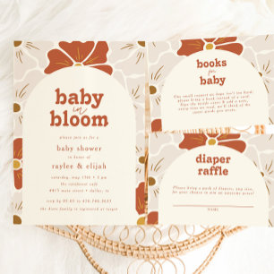 Invitación Bebé de arco floral retro Groovy en floración   Bo