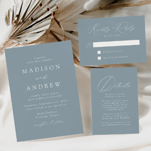 Invitación Elegante Moderno Monograma Boda Azul Polvoriento