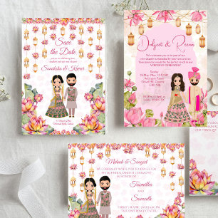 Invitación Lotus lanterns Boda india ahorra la cita