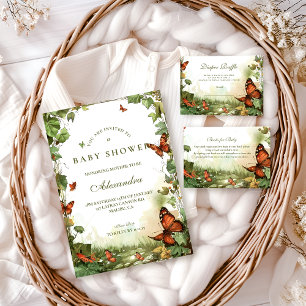 Invitación Ducha de Bebé Flores de Mariposa