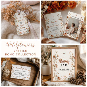 Invitación Boho elegante Wildflower Dusty Rosa Foto Bautismo