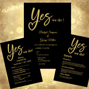 Invitación Con Relieve Metalizado Sí, hacemos boda de oro negro