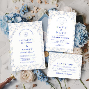 Tarjeta De Confirmación De Asistencia Boda Tradicional Chinoiserie Azul