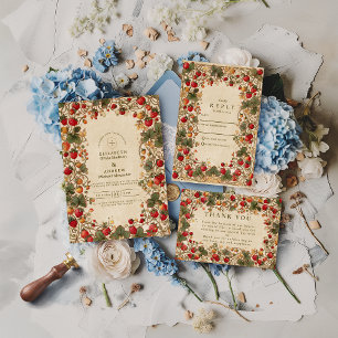 Tarjeta De Agradecimiento Boda de Jardín de Fresas Vintage