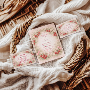 Tarjeta De Agradecimiento Ducha de Novia Fresa Enamorada
