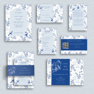 Invitación Chinoiserie Boda de Vintage Elegante en Blanco y A