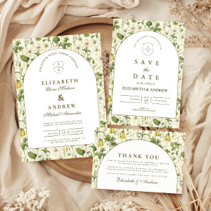 Tarjeta De Agradecimiento Boda en jardín con arco botánico neutral