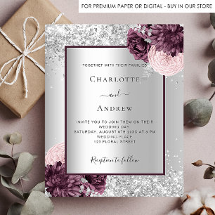 Lámina Invitación a una boda floral de color burdeos de p