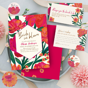 Invitación Audaz novia rosa y naranja en flor ducha de novia