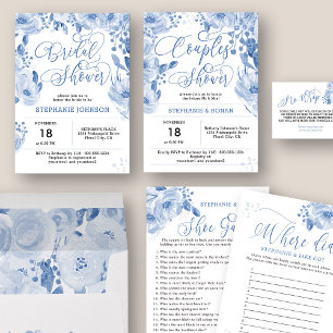 Invitación Elegante Dusty Blue Watercolor Floral Bridal Showe