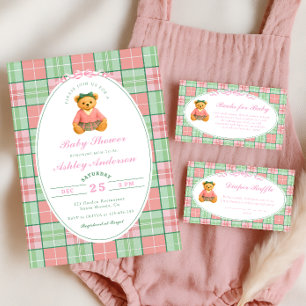 Invitación Chica rosado Polo Teddy Bear Baby Shower