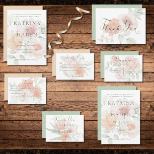 Invitación a la boda de Flores verdes de Peach & S