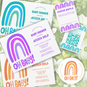Invitación OH BABY SHOWER Sweet Blue Rainbow PERSONALIZADO QR