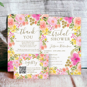 Tarjeta De Agradecimiento Boho flores silvestres jardín ducha de novia rosa