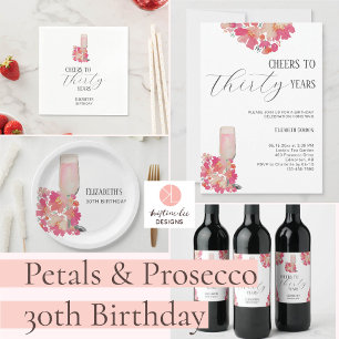 Pegatina Cuadrada Petals y Prosecco 30.ª Moda de color rosa floral
