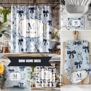 Cortina De Ducha Monograma floral elegante personalizado con lazo a