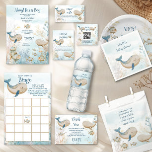 Invitación Ahoy es un niño Baby Shower de ballena de coral az