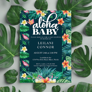 Invitación Tropical deja Baby Shower con flores de Hawái Aloh