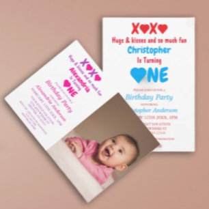 Invitación XOXO Abrazos y besos primer cumpleaños