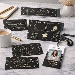 Tarjeta De Visita Estilo de lujo con patrón de oro negro elegante