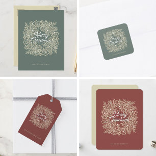 Lazo De Tela Gruesa ilustración hojas abeto de Navidad rojo elegante