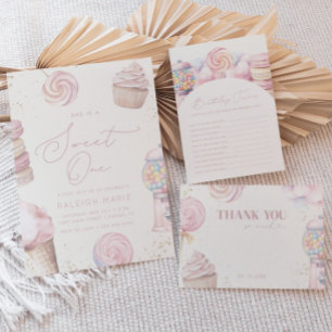 Invitación Chicas Dulce Rosa Un Candy Helado Primer Cumpleaño