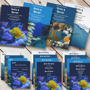 Invitación Boda marina azul subacuática tiburón náutico de pl