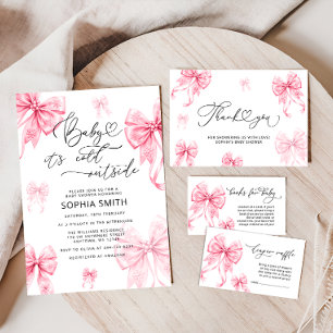 Invitación Bebé, está frío fuera del Baby Shower de Bow Rosad