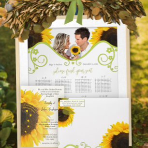 Hermoso Girasol en Invitación de Boda Negra