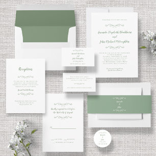 Invitación Elegante cena de Boda de Moda blanca verde