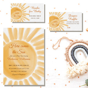 Tarjeta De Agradecimiento Aquí viene el Baby Shower amarillo Son Sunshine Ra