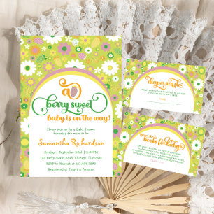 Invitación a Baby Shower con flores de fresa