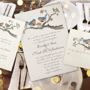 Vintage Lapis Blue Love Birds Invitaciones de matr