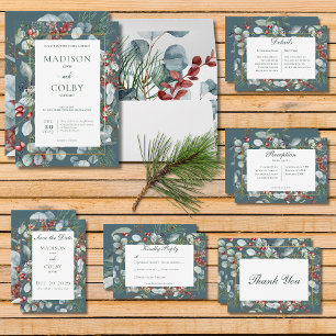Invitación Navidades de invierno Boda Verde azulado de la veg