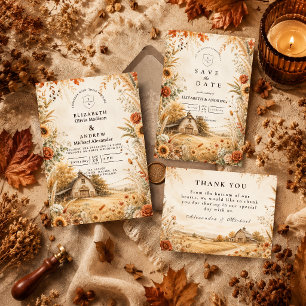 Tarjeta De Agradecimiento Boda Romántica de Otoño en un Granero