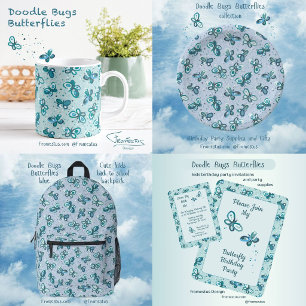 Mochila Impresa Doodle Bugs Mariposas - turquesa - patrón.