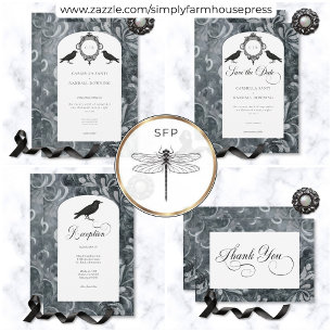 Invitación Vintage Dark Gray Gótico Gótico y Damask y Ravens 