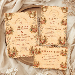 Tarjeta De Agradecimiento Boda floral occidental de terracota