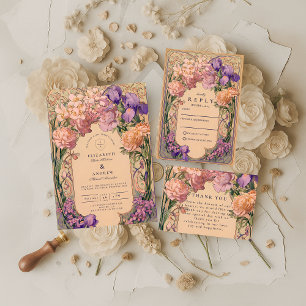 Tarjeta De Agradecimiento Boda floral Art Nouveau
