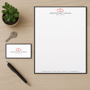 Tarjeta De Visita Logotipo de casa moderna en rojo para inmobiliaria