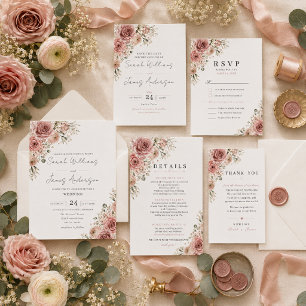 Invitación de boda romance rosa polvorienta