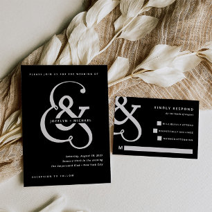 Invitación Con Relieve Metalizado Ampersand caprichoso   Boda dorado y blanco