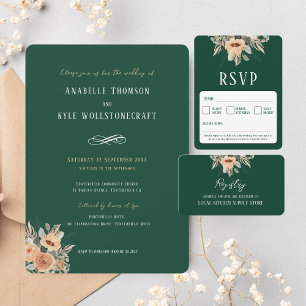 Tarjeta De Confirmación De Asistencia QR Código elegante floral verde oscuro