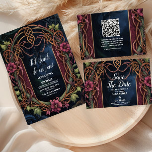 Tarjeta De Confirmación De Asistencia Boda de Halloween Gótico Floral Art Nouveau