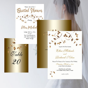 Libro De Visitas Elegante Boda de hojas de oro