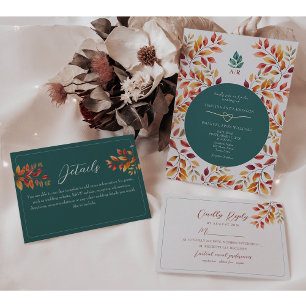 Invitación Boda de otoño naranja azul verdoso