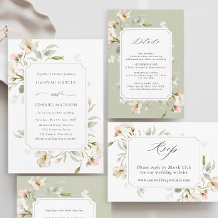 Invitación Boda floral elegante de color gris de sabio blanco