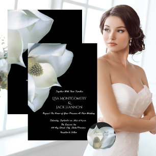 Pegatina Redonda Magnolia elegante Boda blanco y negro