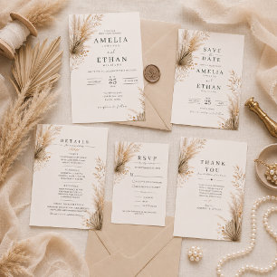 Invitación de boda botánica de las Pampas neutrale